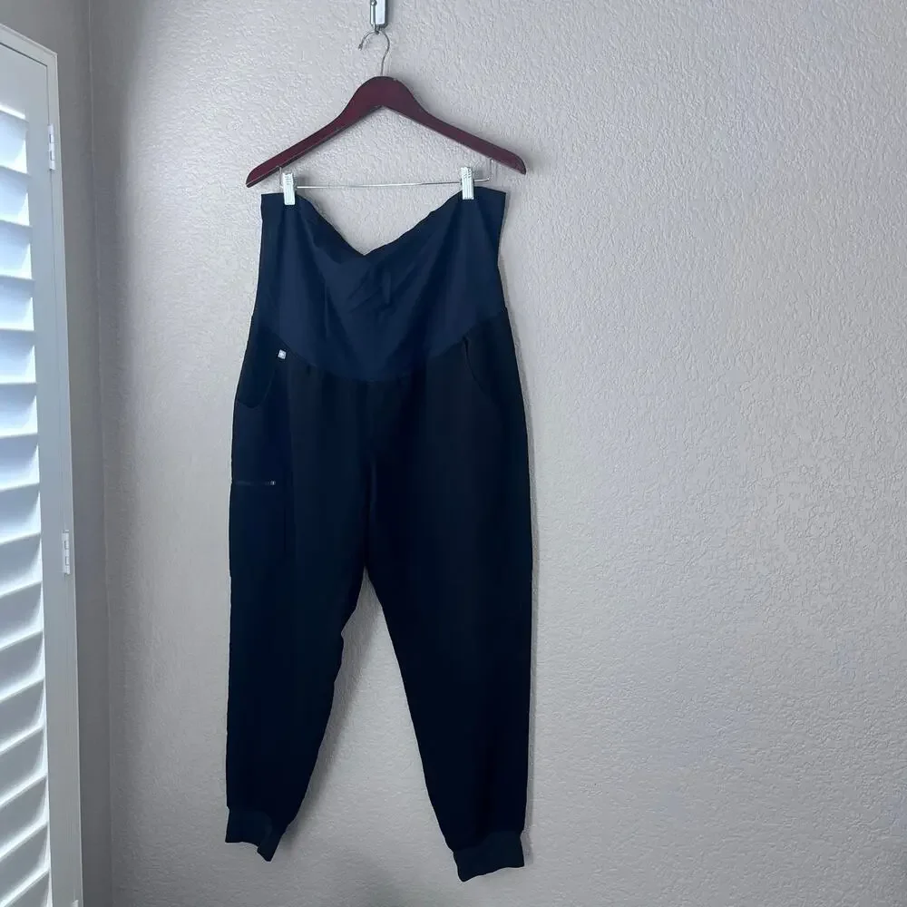 Figs Zamora Maternity Scrub Pants Jogger Medical X Large Petite Technical Black